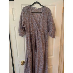Madewell Blue & Brown Floral V Neck Maxi Dress Extra Large